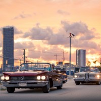 Sunset Drive with Classic Cars